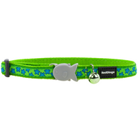 Red Dingo Cat Collar in Turquoise Stars on Lime Green