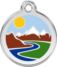 Red Dingo ID Tag in Mountains in 3 sizes