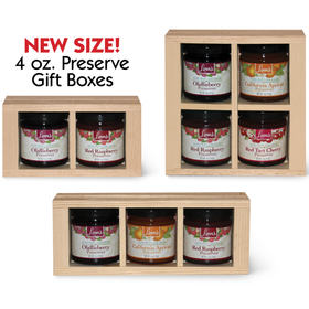 Linn’s Fruit Preserves in Pine Gift Boxes  -  4 oz. jars.