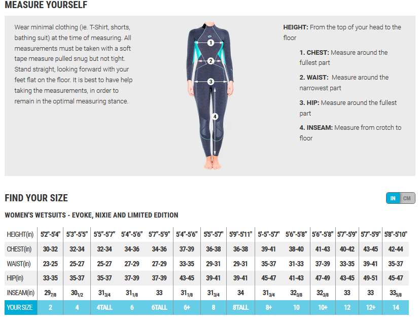 Bare Wetsuit Sizing Chart