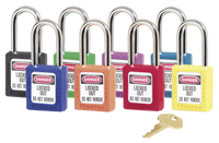 Master Lock #410 Plastic Safety Padlock SET. 8 Different Colors. Keyed Different. Labels in picture are sold separately