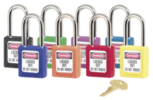 Master Lock #410 Plastic Safety Padlock SET. 8 Different Colors. Keyed Different. Labels in picture are sold separately