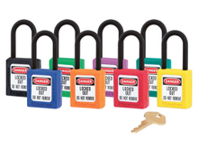 Set of 8 Master Lock #406 Safety Lockout Padlocks. Different Colors. Keyed Different