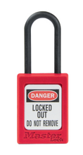 Master Lock #S32 Plastic Safety Padlock with Nylon Shackle. Not Key Retaining