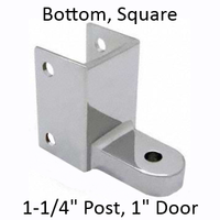 Bottom Bathroom Stall Hinge Bracket for 1.25" Square Edged Pilaster and 1" Door. Chrome Plated Zamac. Fiat. #90H186