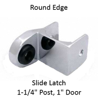 Outswing strike & keeper for ROUND edged bathroom stall. "Half-high"