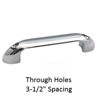 Door pull for bathroom stalls. Through holes with 3-1/2" spacing. Chrome plated