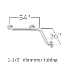 Grab bars for bathroom stalls. Horizontal right angle bar attached to 2 walls