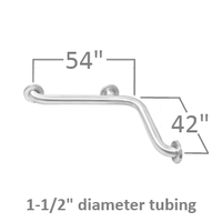 Grab bars for bathroom stalls. Horizontal right angle bar attaches to 2 walls