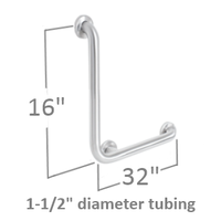 Grab bars for bathroom stalls. Right Angle attaches to 1 wall