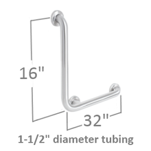 Grab bars for bathroom stalls. Right Angle attaches to 1 wall