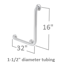 Grab bars for bathroom stalls. Right Hand, right angle bar attaches to 1 wall