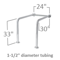 Two floor-to-wall grab bars with adjustable support bar between them