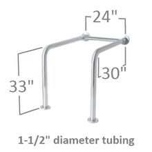 Two floor-to-wall grab bars with adjustable support bar between them