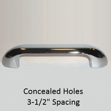 Door pull for bathroom stalls. Concealed holes with 3-1/2" spacing. Chrome plated.