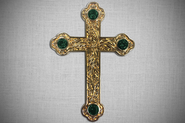 Jeweled Gold Cross and Chain with Green