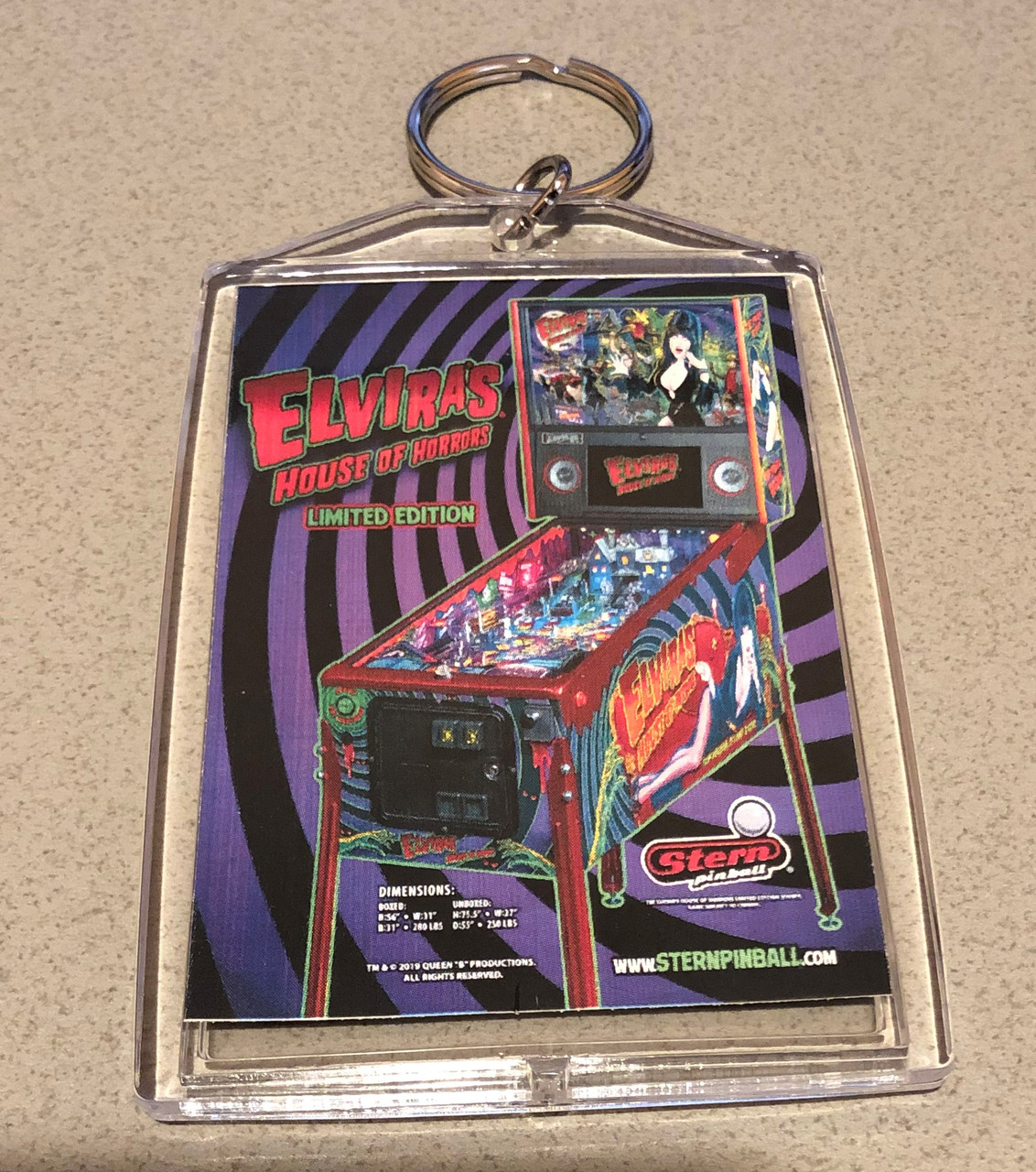 Stern ELVIRA'S HOUSE OF HORRORS Pinball Machine Key Chain Flyer Arcade Adventures