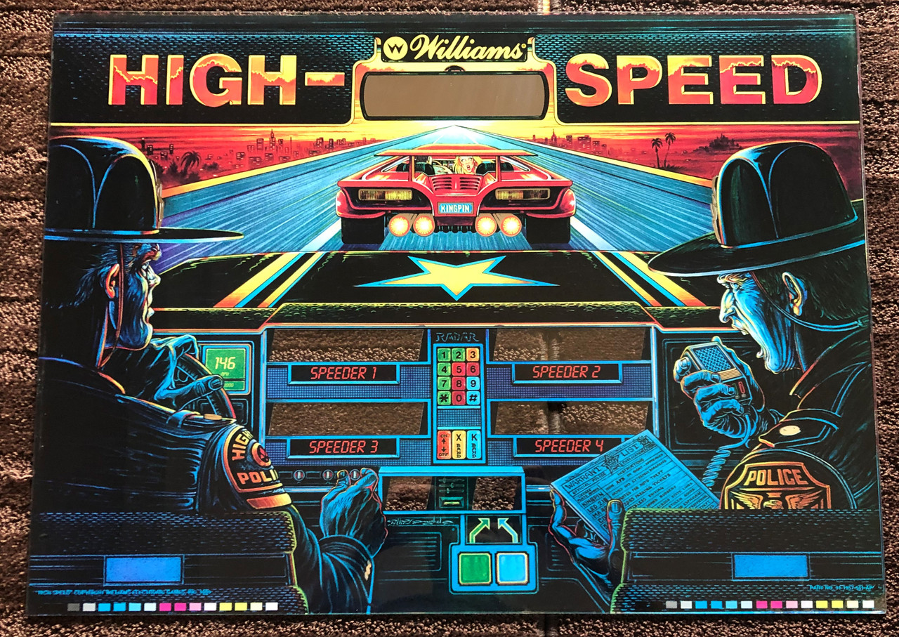 Williams HIGH SPEED Pinball Machine Backglass Arcade Adventures