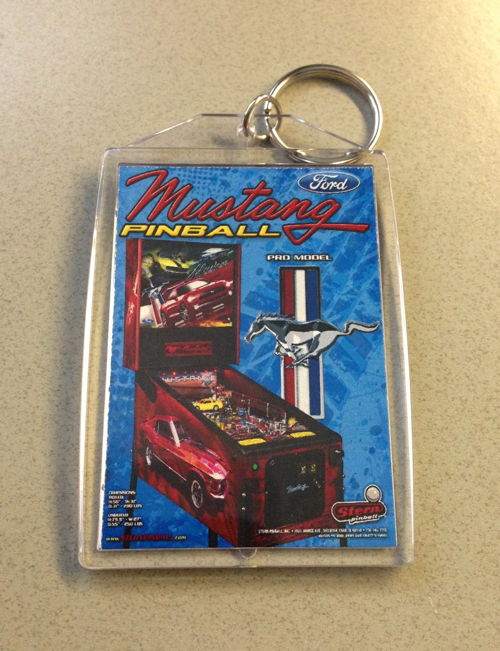 Stern MUSTANG Pinball Machine Key Chain Flyer Arcade Adventures