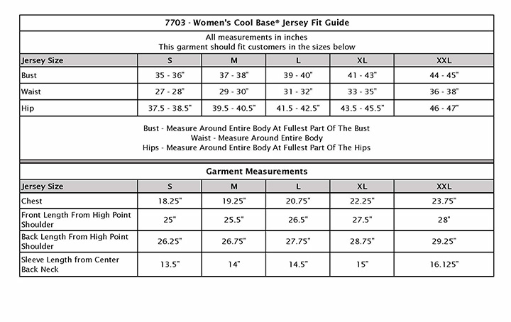 Cooperstown Jersey Size Chart