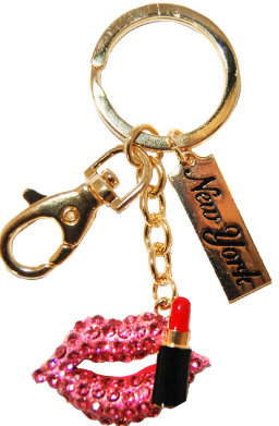 Red Lips Key Ring with Gold Diamonds & New York Tag
