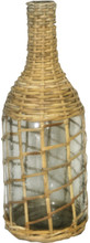 #10065 Beach Glass & Rattan Wrapped Jug
Bubbly beach glass jug has been hand wrapped with strips of natural rattan.  Hand crafted beach decor at its best!