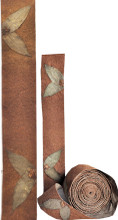 #62628 "Cinnamon & Bay Leaf" Botanical Ribbon - 3" wide    Natural bay leaves overlap with an accent of gold  on a background of cinnamon colored fiber.      Available by-the-yard, or in a 3 yd. "Artist Roll", or the 10 yd "Bulk Roll"