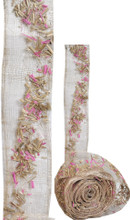 #62522 "Bamboo Rose" Botanical Ribbon - 3" wide    A woven  natural abaca/banana fiber textile forms the background for the chopped bits of both natural & pigmented bamboo bits.  Available by-the-yard, or in a 3 yd. "Artist Roll", or the 10 yd "Bulk Roll"