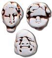 Theater Porcelain Faces
A stranger group would be hard to find.   Our porcelain faces were inspired by characters the artist had either seen or known (scary thought).  All are  are handpainted and are available either individually or as a "troupe"