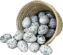 38010 Heather Hen Eggs - Box/1 Dozen
Black speckled "hen" eggs are a realistic 2-1/4" big.   Made of lightweight foam they ca be used in a large variety of art/craft/decor prljects
