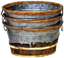 #36320  Bark & Tin "Mini Buckets"  Set/3
Nested Set/3 "buckets" of weathered tin and natural Gugo Bark at 8-1/2" x 6" x 5" are pretty much perfect for anything from fancy soaps to un-shelled nuts!