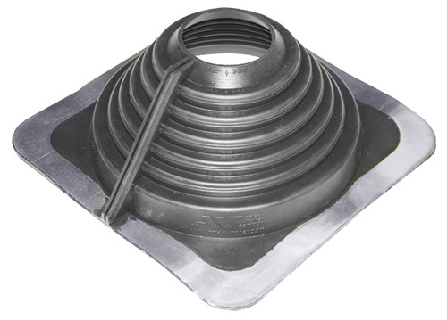 [MasterFlash®]~[Standard Pipe Sizes: 2¾" to 7" (70MM to 177.8MM)|Retrofit Pipe Sizes: Not available. Check back again in the future.|Base size: 10" x 10" (254MM x 254MM)]~[Two Simple solutions to flashing a penetration through a metal roof in one.|Can be used as both a Standard flashing or a Retrofit flashing|Comes labeled with its corresponding diameter.|Is marked with dimensions to allow for easy sizing to fit each individual application.|Aluminum panel allows the pipe boot flashing to conform to any panel configuration and/or roof pitch.|Available in Black EPDM, Gray EPDM or high temp red silicone for extreme temperatures.|Specialized compounds designed for maximum resistance to ultraviolet rays, cracking & weathering. |Flashing can be used for retrofit applications with Stainless Steel gripper.]