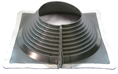 [MasterFlash®]~[Fits Pipe Sizes 9¼" to 16¼" (234.95MM to 412.8MM)|Base size: 21½" x 21½" (546.1MM x 546.1MM)]~[Simple solution to flashing a penetration through a metal roof that requires a wrap-around installation.|wraps easily around existing or hard to reach penetrations|Comes labeled with its corresponding diameter.|Is marked with dimensions to allow for easy sizing to fit each individual application.|Aluminum Insert allows the pipe boot flashing to conform to almost any panel configuration and/or roof pitch.|Aluminum panel allows the pipe boot flashing to conform to any panel configuration and/or roof pitch.|Available in black or grey EPDM or orange silicone, all resistant to ultraviolet rays, cracking & weathering.]