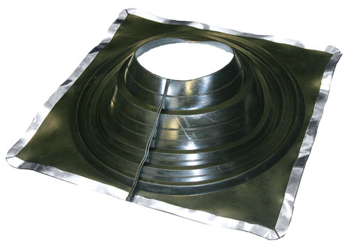 [MasterFlash®]~[Standard Pipe Sizes: 12" to 28½" (305mm to 724MM)|Retrofit Pipe Sizes: 13" to 27" (330MM to 685MM)|Base size: 34" x 34" (863.6MM x 863.6MM)]~[Two Simple solutions to flashing a penetration through a metal roof in one.|Can be used as both a Standard flashing or a Retrofit flashing|Comes labeled with its corresponding diameter.|Is marked with dimensions to allow for easy sizing to fit each individual application.|Aluminum panel allows the pipe boot flashing to conform to any panel configuration and/or roof pitch.|Available in Black EPDM, Gray EPDM or high temp red silicone for extreme temperatures.|Specialized compounds designed for maximum resistance to ultraviolet rays, cracking & weathering. |Flashing can be used for retrofit applications with Stainless Steel gripper.]