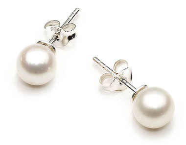 4 - 5 mm white freshwater pearl stud earrings, a classic on silver studs