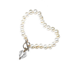 girls first freshwater pearl bracelet with murano heart charm