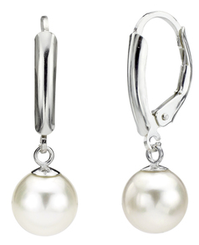 White freshwater pearl drop earrings, classic design, beautiful gift or wedding jewellery.