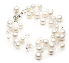 Floating pearl and crystal wedding bracelet