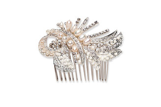 Ornate styled pearl and crystal bridal hair comb