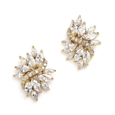 Sassi gold cluster bridal earrings with marquis diamantes