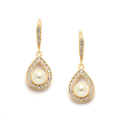 Gorgeous gold coloured pearl and cz wedding earrings