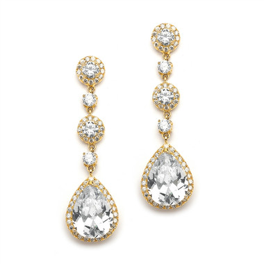 Angelica golden finished diamante drop evening or bridal earrings
