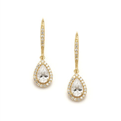 Sophia gold coloured diamante drop earrings with beautiful pear cubic zirconia