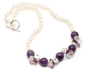 Gorgeous Amethyst and pearl gemstone necklace, lovely gift or for a special occasion