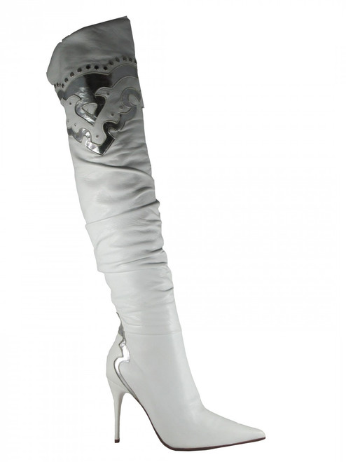 Biondini 5998 over the knee boot , White/silver