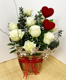 9 White Roses With 2Hearts