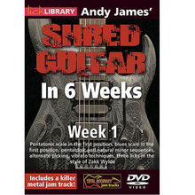 Andy James' Shred Guitar in 6 Weeks. (Week 1). By Andy James. For Guitar (Guitar). Lick Library. DVD. Lick Library #RDR0334. Published by Lick Library.

Welcome to the Shred Guitar in 6 Weeks guitar course. This course is designed to focus your practice towards realistic goals achievable in six weeks. Each week provides you with techniques, concepts and licks to help you play and understand metal soloing at a manageable pace. Three licks in the style of a featured artist are taught each week to help you towards playing in real musical situations and develop an ear for the differences between players.If you have been frustrated or intimidated by other educational material this course is for you. You will see the improvement as you work through each week. Week one includes: Pentatonic scale in the first position * blues scale in the first position * pentatonic and natural minor sequences * alternate picking * vibrato techniques * and three licks in the style of Zakk Wylde. Andy James is a well respected guitarist and teacher whose influences include: Greg Howe * Paul Gilbert * Tony Macalpine * and Zakk Wylde. He is known for his blistering technique.