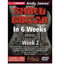 Andy James' Shred Guitar in 6 Weeks. (Week 2). By Andy James. For Guitar (Guitar). Lick Library. DVD. Lick Library #RDR0335. Published by Lick Library.

Welcome to the Shred Guitar in 6 Weeks guitar course. This course is designed to focus your practice towards realistic goals achievable in six weeks. Each week provides you with techniques, concepts and licks to help you play and understand metal soloing at a manageable pace. Three licks in the style of a featured artist are taught each week to help you towards playing in real musical situations and develop an ear for the differences between players. If you have been frustrated or intimidated by other educational material this course is for you. You will see the improvement as you work through each week. Week two includes: Pentatonic scale in the second position * blues scale in the second position * pentatonic and blues scale sequences * alternate picking * and three licks in the style of Paul Gilbert. Andy James is a well respected guitarist and teacher whose influences include: Greg Howe * Paul Gilbert * Tony Macalpine * and Zakk Wylde. He is known for his blistering technique.