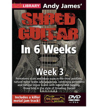 Andy James' Shred Guitar in 6 Weeks. (Week 3). By Andy James. For Guitar (Guitar). Lick Library. DVD. Lick Library #RDR0336. Published by Lick Library.

Welcome to the Shred Guitar in 6 Weeks guitar course. This course is designed to focus your practice towards realistic goals achievable in six weeks. Each week provides you with techniques, concepts and licks to help you play and understand metal soloing at a manageable pace. Three licks in the style of a featured artist are taught each week to help you towards playing in real musical situations and develop an ear for the differences between players. If you have been frustrated or intimidated by other educational material this course is for you. You will see the improvement as you work through each week. Week three includes: Pentatonic scale and blues scale in the third position * natural minor scales and sequences * combining pentatonic and natural minor scales with legato and tapping * and three licks in the style of Dimebag Darrell. Andy James is a well respected guitarist and teacher whose influences include: Greg Howe * Paul Gilbert * Tony Macalpine *and Zakk Wylde. He is known for his blistering technique.