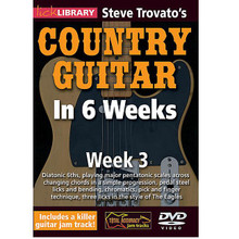 Steve Trovato's Country Guitar in 6 Weeks. (Week 3). By Steve Trovato. For Guitar (Guitar). Lick Library. DVD. Lick Library #RDR0342. Published by Lick Library.

This course is designed to focus your practice towards realistic goals achievable in six weeks. Each week provides you with techniques, concepts and licks to help you play and understand country soloing at a manageable pace. If you have been frustrated or intimidated by other educational material this course is for you. Lessons by Steve Trovato. Week three includes: Diatonic 6ths * playing major pentatonic scales across changing chords in a simple progression * pedal steel licks and bending * chromatics * pick and finger technique * and three licks in the style of The Eagles. Steve Trovato is best known as a world class country guitarist, but is equally proficient in a wide range of popular guitar styles. He has written a number of bestselling guitar instruction books, and maintains a full time position in the Guitar Department at the University of Southern California.